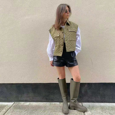xikom 2021 Есен Дамски елегантни gerrn Streetwear Къса жилетка Женска ретро тънка V-образна деколте Едноредна ежедневна жилетка Шик Топ
