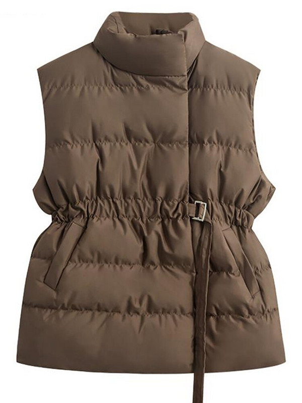 Πουφερ Γιλέκο Γυναικείο Χειμερινό αμάνικο μπουφάν Γυναικεία περιστασιακή ζώνη Κομψό παλτό Γυναικείο σταντ γιακά με φερμουάρ Chaleco Mujer