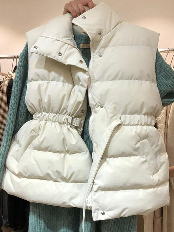 Πουφερ Γιλέκο Γυναικείο Χειμερινό αμάνικο μπουφάν Γυναικεία περιστασιακή ζώνη Κομψό παλτό Γυναικείο σταντ γιακά με φερμουάρ Chaleco Mujer