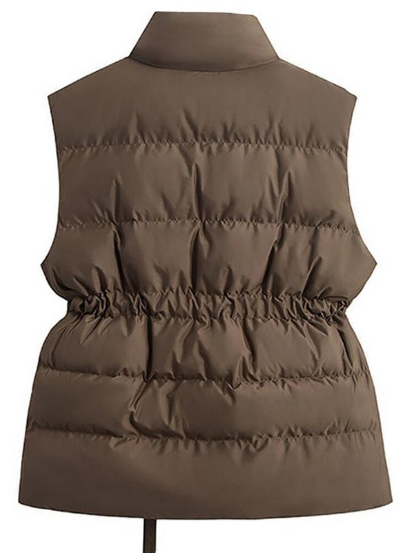 Πουφερ Γιλέκο Γυναικείο Χειμερινό αμάνικο μπουφάν Γυναικεία περιστασιακή ζώνη Κομψό παλτό Γυναικείο σταντ γιακά με φερμουάρ Chaleco Mujer