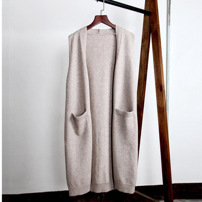 Proljetni dugi pleteni prsluk bez rukava 2022., ženski kaput od pune vune, korejski modni ženski džemper s V-izrezom, zimski prsluk
