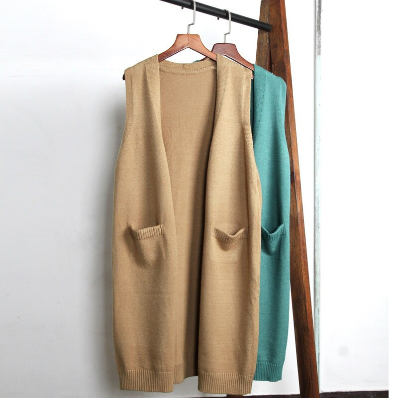 Proljetni dugi pleteni prsluk bez rukava 2022., ženski kaput od pune vune, korejski modni ženski džemper s V-izrezom, zimski prsluk