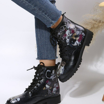 HOT sieviešu sniega zābaki ar zemu papēžu motociklu apavi Vintage Pu ādas silti ziemas zābaki The 43 Zapatos Para Mujer