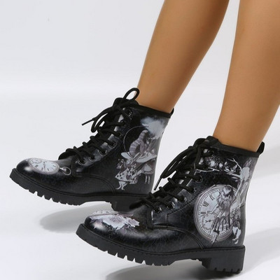 HOT sieviešu sniega zābaki ar zemu papēžu motociklu apavi Vintage Pu ādas silti ziemas zābaki The 43 Zapatos Para Mujer