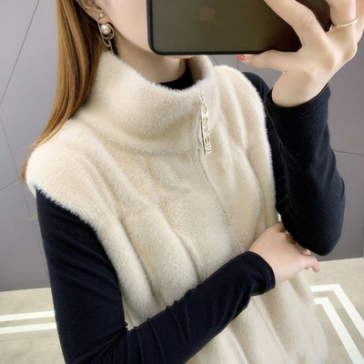 2021 Φθινόπωρο χειμερινό βελούδινο γιλέκο με ψηλό λαιμό, γυναικείο χοντρό ελαστικό γιλέκο με φερμουάρ μονόχρωμο αμάνικο ρούχο ζεστό