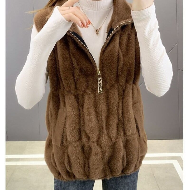2021 Φθινόπωρο χειμερινό βελούδινο γιλέκο με ψηλό λαιμό, γυναικείο χοντρό ελαστικό γιλέκο με φερμουάρ μονόχρωμο αμάνικο ρούχο ζεστό