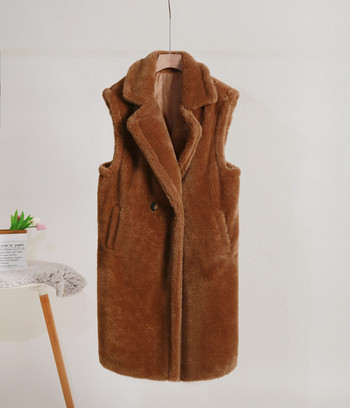 MONMOIRA Γυναικείο γιλέκο με χοντρή γούνα χειμωνιάτικο, καθημερινές τσέπες Teddy αμάνικα παλτό Γυναικεία streetwear XS-3XL cwj0233-5