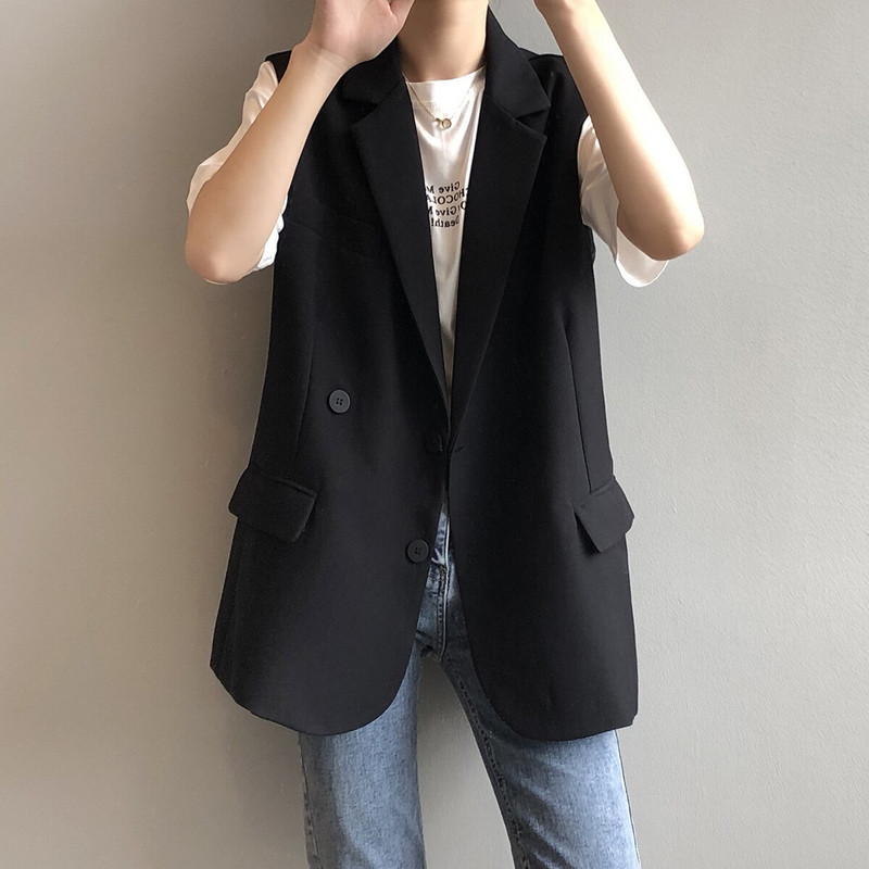 Novo 2021. Ženska jednostavna prslučna jakna bez rukava uredske dame nose ležerno odijelo do struka Kaput s džepovima Gornja odjeća