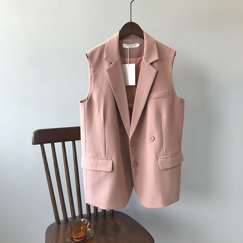 Novo 2021. Ženska jednostavna prslučna jakna bez rukava uredske dame nose ležerno odijelo do struka Kaput s džepovima Gornja odjeća