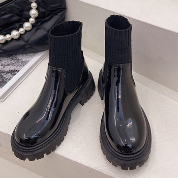 Γυναικεία μποτάκια 2022 Fashion Slip On Black Sock Boots Γυναικεία Punk Gothic Γυναικεία Κομψά κοντές μπότες Lolita με χαμηλό τακούνι