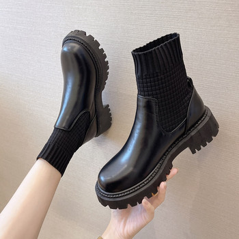 Γυναικεία μποτάκια 2022 Fashion Slip On Black Sock Boots Γυναικεία Punk Gothic Γυναικεία Κομψά κοντές μπότες Lolita με χαμηλό τακούνι