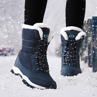 Γυναικείες μπότες αδιάβροχα χειμωνιάτικα παπούτσια Γυναικείες μπότες για χιόνι Πλατφόρμα για διατήρηση ζεστού αστραγάλου Χειμερινές μπότες με χοντρά γούνινα τακούνια Botas Mujer 2021