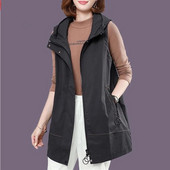 2022 Γυναικείο γιλέκο γιλέκο μεσαίου μήκους γιλέκο Νέα φαρδιά αμάνικα μαύρα μπουφάν Μόδα γιλέκο με φερμουάρ Γυναικεία πανωφόρια