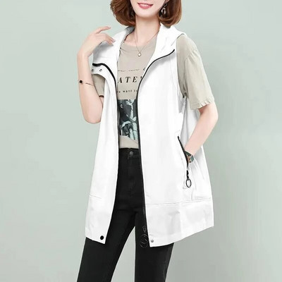 2022 Γυναικείο γιλέκο γιλέκο μεσαίου μήκους γιλέκο Νέα φαρδιά αμάνικα μαύρα μπουφάν Μόδα γιλέκο με φερμουάρ Γυναικεία πανωφόρια