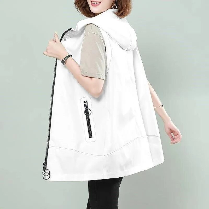 2022 Γυναικείο γιλέκο γιλέκο μεσαίου μήκους γιλέκο Νέα φαρδιά αμάνικα μαύρα μπουφάν Μόδα γιλέκο με φερμουάρ Γυναικεία πανωφόρια