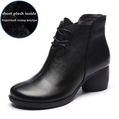 DRKANOL Nove ručno rađene ženske čizme, retro gležnjače od prave kože za žene, zimske tople cipele, čizme s okruglim vrhom, debelu petu, ženske