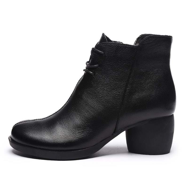 DRKANOL Nove ručno rađene ženske čizme, retro gležnjače od prave kože za žene, zimske tople cipele, čizme s okruglim vrhom, debelu petu, ženske