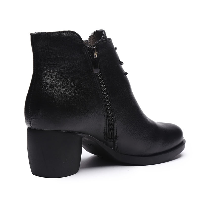 DRKANOL Nove ručno rađene ženske čizme, retro gležnjače od prave kože za žene, zimske tople cipele, čizme s okruglim vrhom, debelu petu, ženske