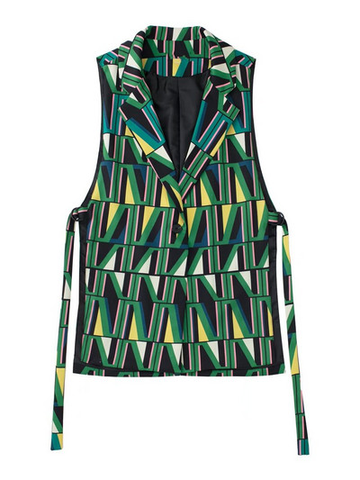 TRAF sieviešu modes sānu ventilācijas atveres ar izciļņiem ar apdrukātu veste Vintage bez piedurknēm priekšpusē ar pogu Sieviešu virsdrēbes eleganti topi