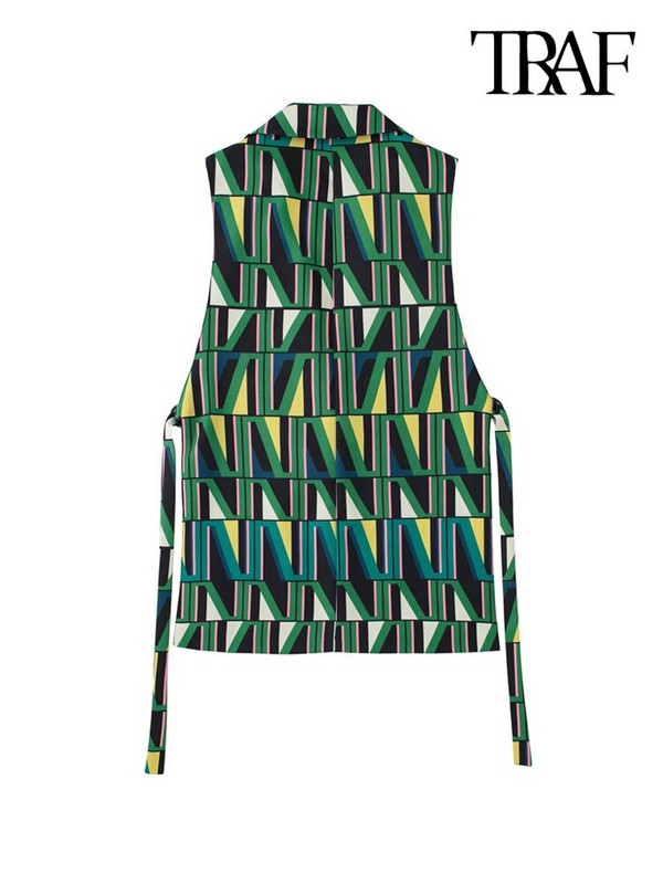 TRAF sieviešu modes sānu ventilācijas atveres ar izciļņiem ar apdrukātu veste Vintage bez piedurknēm priekšpusē ar pogu Sieviešu virsdrēbes eleganti topi