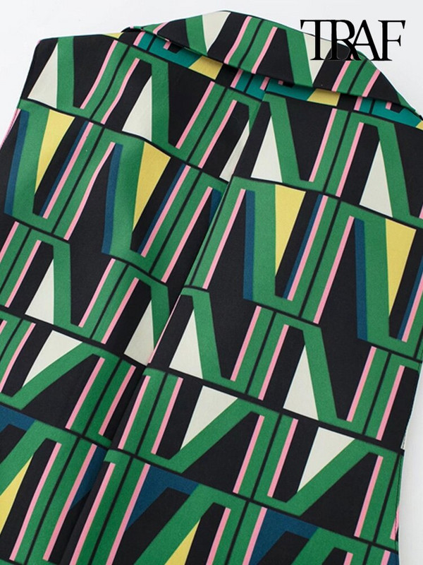 TRAF sieviešu modes sānu ventilācijas atveres ar izciļņiem ar apdrukātu veste Vintage bez piedurknēm priekšpusē ar pogu Sieviešu virsdrēbes eleganti topi