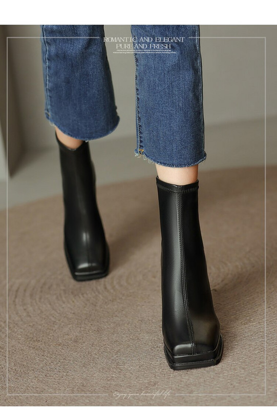 Elegantna platforma s visokom petom od 8 cm, ženske kožne četvrtaste prste, patentni zatvarač, ležerna radna odjeća, modne gležnjače