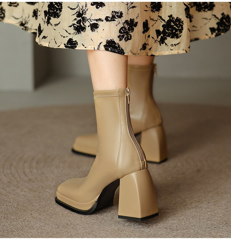 Elegantna platforma s visokom petom od 8 cm, ženske kožne četvrtaste prste, patentni zatvarač, ležerna radna odjeća, modne gležnjače