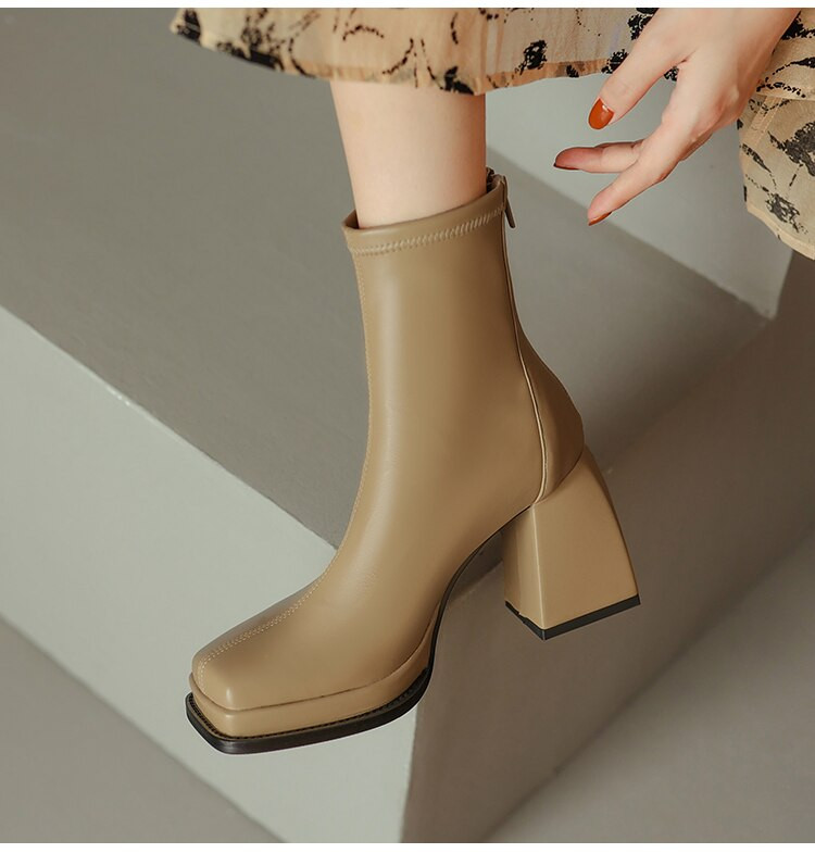 Elegantna platforma s visokom petom od 8 cm, ženske kožne četvrtaste prste, patentni zatvarač, ležerna radna odjeća, modne gležnjače