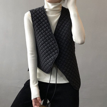 Γυναικείο γιλέκο Vintage Rhombus Lace Up Χειμώνας 2022 Νέα Κορεάτικα χαλαρά μπλουζάκια Κομψά με V λαιμόκοψη Λεπτό σακάκι Streetwear