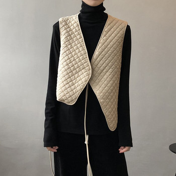 Γυναικείο γιλέκο Vintage Rhombus Lace Up Χειμώνας 2022 Νέα Κορεάτικα χαλαρά μπλουζάκια Κομψά με V λαιμόκοψη Λεπτό σακάκι Streetwear