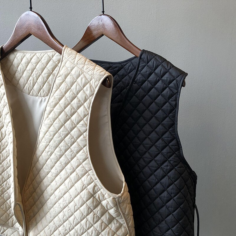 Γυναικείο γιλέκο Vintage Rhombus Lace Up Χειμώνας 2022 Νέα Κορεάτικα χαλαρά μπλουζάκια Κομψά με V λαιμόκοψη Λεπτό σακάκι Streetwear