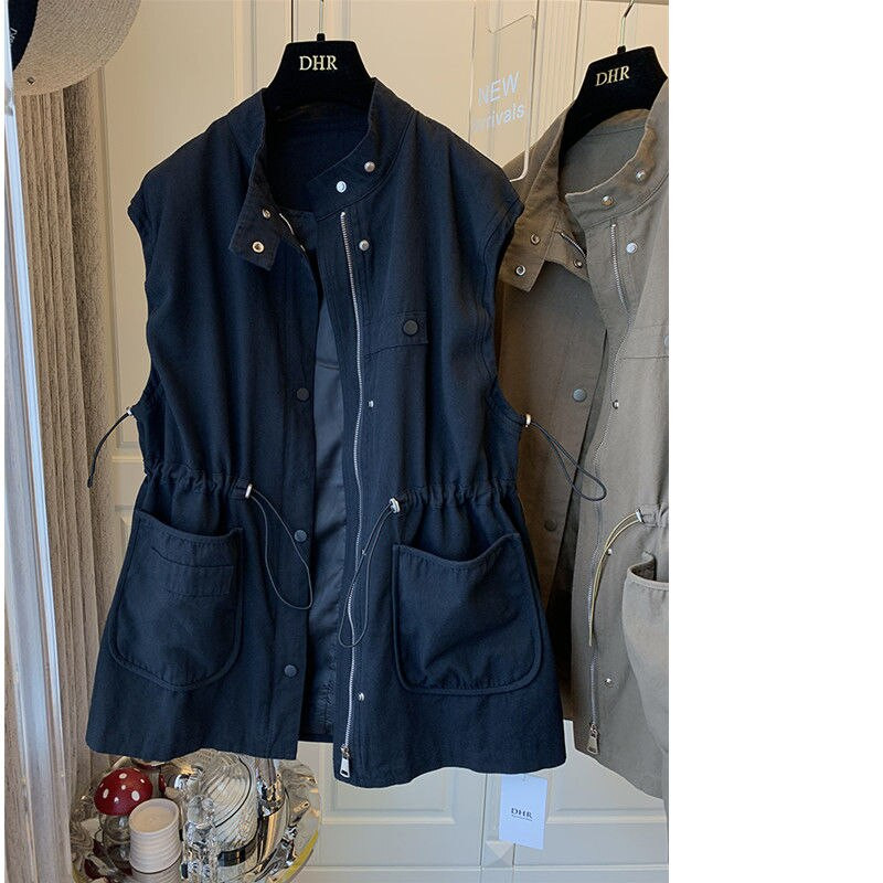 SuperAen 2022 Spring Solid, brīvs, raibs kabats, vidēji garš darba apģērbs, veste, sieviešu jaka