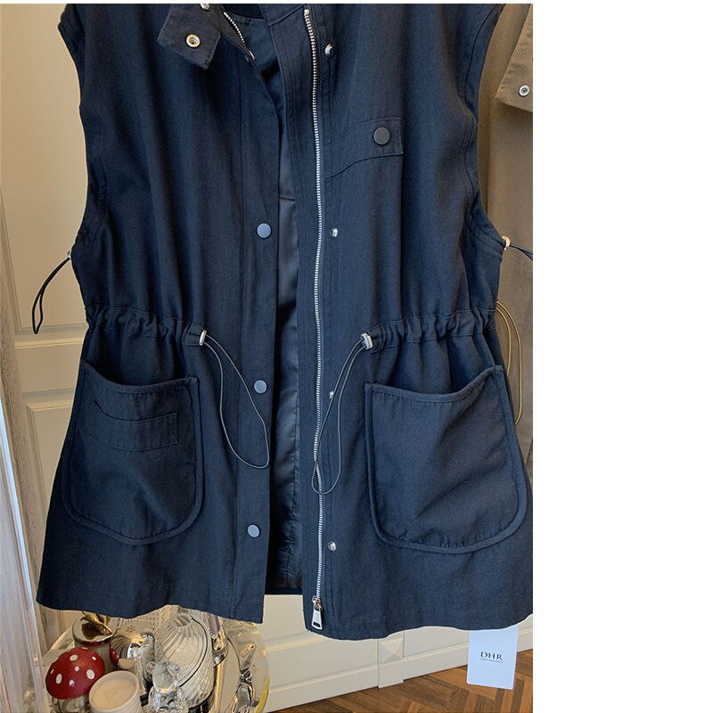 SuperAen 2022 Spring Solid, brīvs, raibs kabats, vidēji garš darba apģērbs, veste, sieviešu jaka