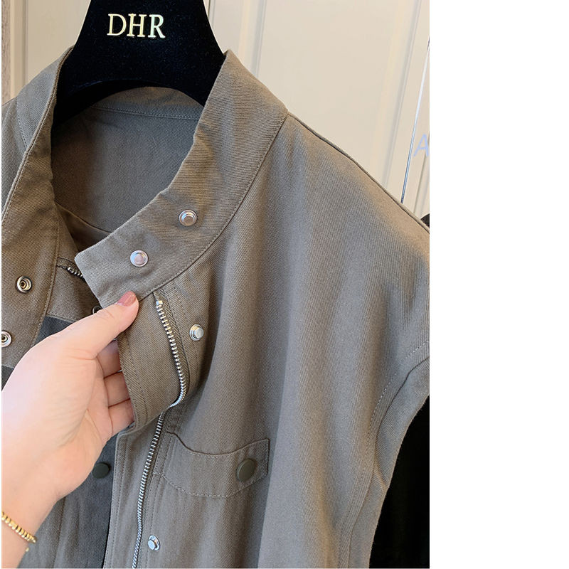 SuperAen 2022 Spring Solid, brīvs, raibs kabats, vidēji garš darba apģērbs, veste, sieviešu jaka