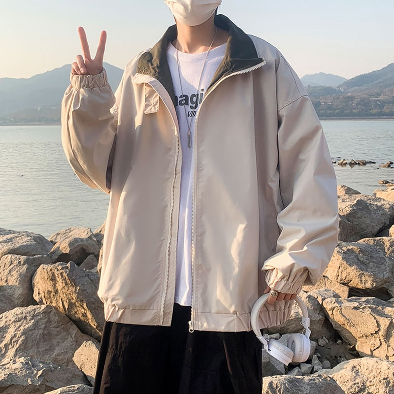 Bomber jakne Muškarci Ulična odjeća Zgodna gornja odjeća Proljetni otvoreni ovratnik Jednostavan korejski stil U trendu jednobojna modna osnovna odjeća