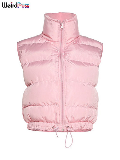 Weird Puss Puffer Bubble Jakna Ženska dolčevita Obostrani kaput Topovi bez rukava Zimska modna ulična odjeća Divlji kratki prsluk