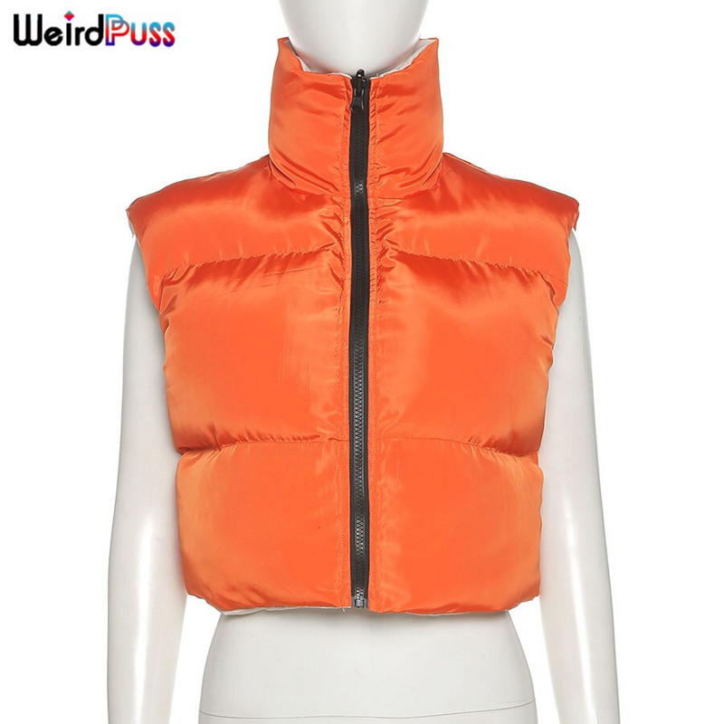 Weird Puss Puffer Bubble Jakna Ženska dolčevita Obostrani kaput Topovi bez rukava Zimska modna ulična odjeća Divlji kratki prsluk