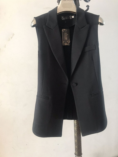 Proljetno-jesenski prsluk bez rukava Ženski vintage V-izrez s jednim kopčanjem kratki široki prsluci Ženski Chalecos čvrsti uredski prsluk