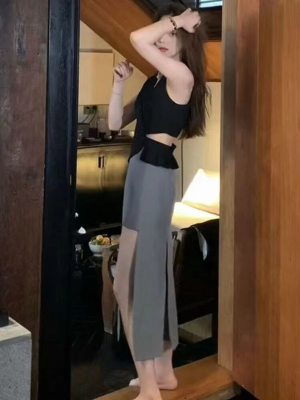 Γιλέκα Γυναικεία ασύμμετρη καθημερινή σχεδίαση Vintage Slim Sexy BF Crop Hipster Streetwear με λαιμόκοψη V Καλοκαίρι Δημοφιλής προσωπικότητα όλων των αγώνων