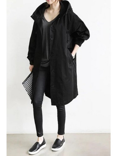 S-5XL izmēra elegants sieviešu mētelis ar vāciņu pogu Ikdienas sieviešu garās virsdrēbes brīvs mētelis rudens ziemas mode