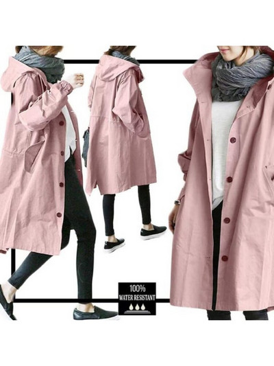 S-5XL izmēra elegants sieviešu mētelis ar vāciņu pogu Ikdienas sieviešu garās virsdrēbes brīvs mētelis rudens ziemas mode