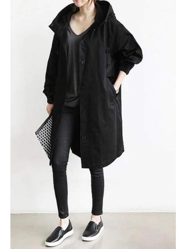 S-5XL izmēra elegants sieviešu mētelis ar vāciņu pogu Ikdienas sieviešu garās virsdrēbes brīvs mētelis rudens ziemas mode