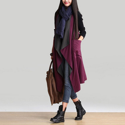 Ženski prsluk s obje strane, ležeran široki ženski trenč kaput velike veličine od pamučnog lana koji odgovara boji Kaput mekana gornja odjeća Majice