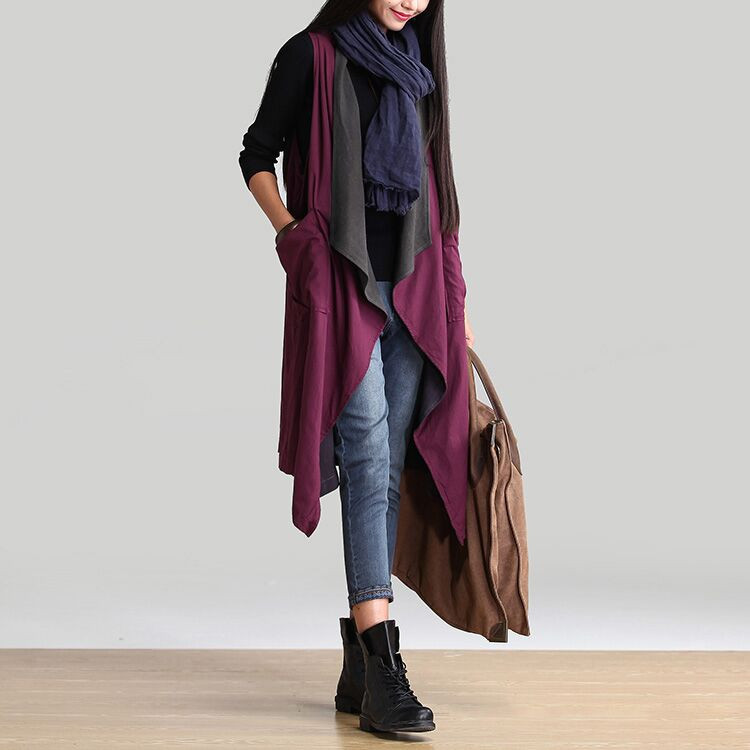 Ženski prsluk s obje strane, ležeran široki ženski trenč kaput velike veličine od pamučnog lana koji odgovara boji Kaput mekana gornja odjeća Majice