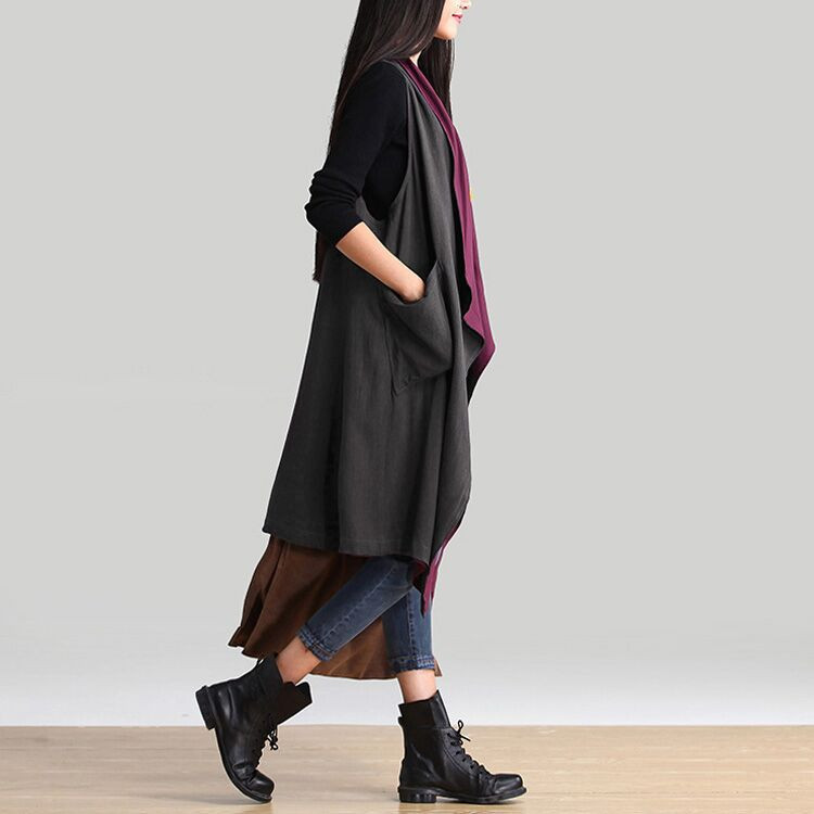 Ženski prsluk s obje strane, ležeran široki ženski trenč kaput velike veličine od pamučnog lana koji odgovara boji Kaput mekana gornja odjeća Majice