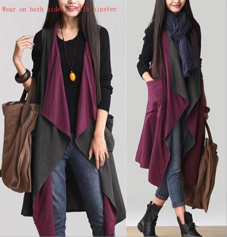 Ženski prsluk s obje strane, ležeran široki ženski trenč kaput velike veličine od pamučnog lana koji odgovara boji Kaput mekana gornja odjeća Majice