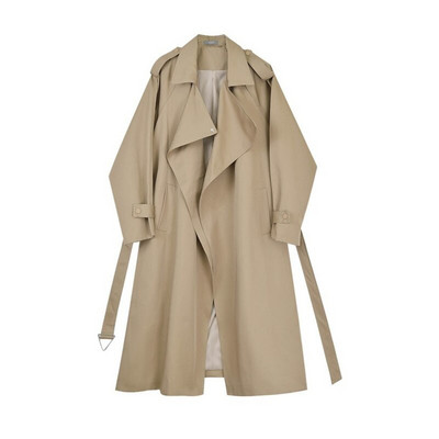 Υψηλής ποιότητας Χακί αντιανεμικό μεσαίου μήκους με φύλλα Γυναικεία χαλαρά casual vintage πέτο μακρυμάνικο γυναικεία καμπαρντίνα Φθινοπωρινό Νέο