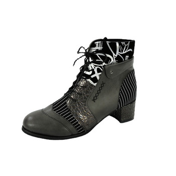 Γυναικείες μπότες Martin 2022 Φθινοπωρινές μαύρες ρετρό μπότες με στάμπα Γυναικείες μπότες υπερμεγέθεις Μπότες μέχρι τον αστράγαλο Μπότες με φερμουάρ στο πλάι Botas De Mujer