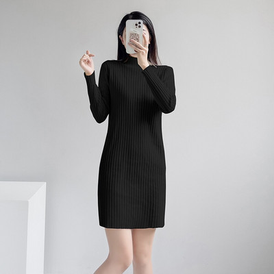 Νέο γυναικείο πουλόβερ Φόρεμα φθινοπώρου Χειμώνας Κομψή μόδα μισό ψηλό γιακά Πλεκτό πουλόβερ με ρίγες Βασικό γυναικείο φόρεμα