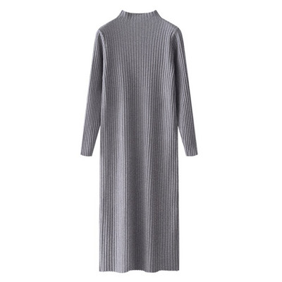 Νέο γυναικείο πουλόβερ Φόρεμα φθινοπώρου Χειμώνας Κομψή μόδα μισό ψηλό γιακά Πλεκτό πουλόβερ με ρίγες Βασικό γυναικείο φόρεμα